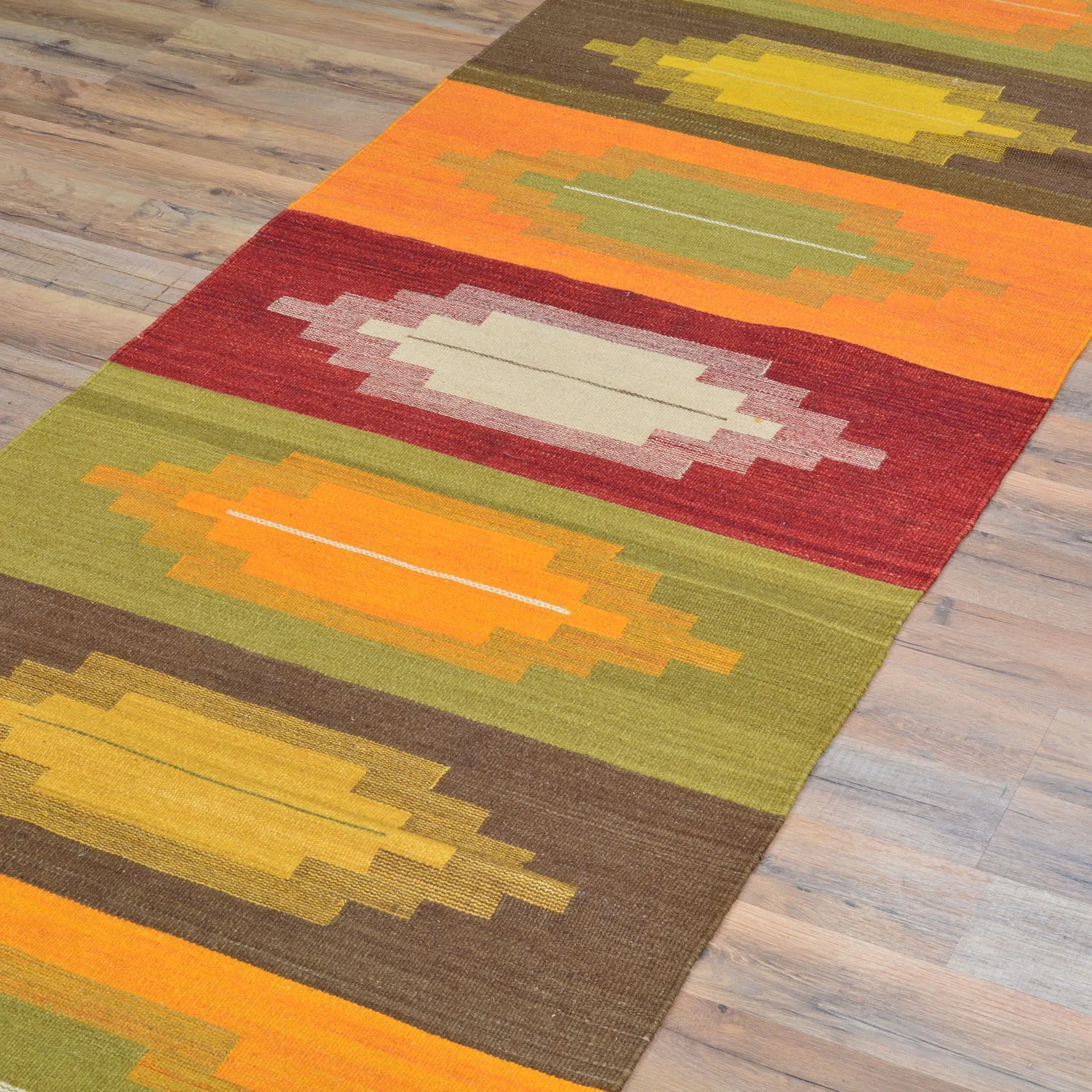 Hand-Woven Modern Sunset Design Reversible Oriental Kilim Rug (Size 2.7 X 10.4) Cwral-10242