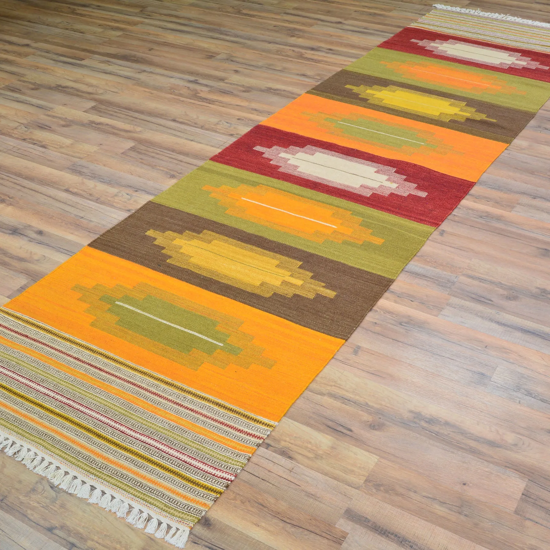 Hand-Woven Modern Sunset Design Reversible Oriental Kilim Rug (Size 2.7 X 10.4) Cwral-10242