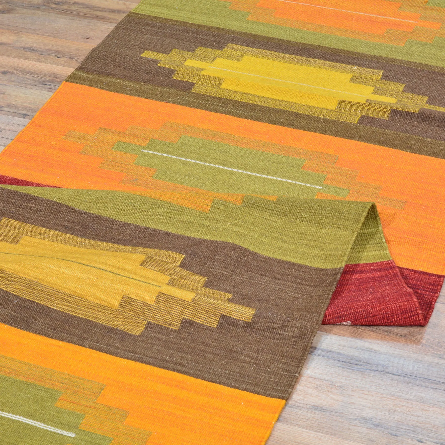 Hand-Woven Modern Sunset Design Reversible Oriental Kilim Rug (Size 2.7 X 10.4) Cwral-10242