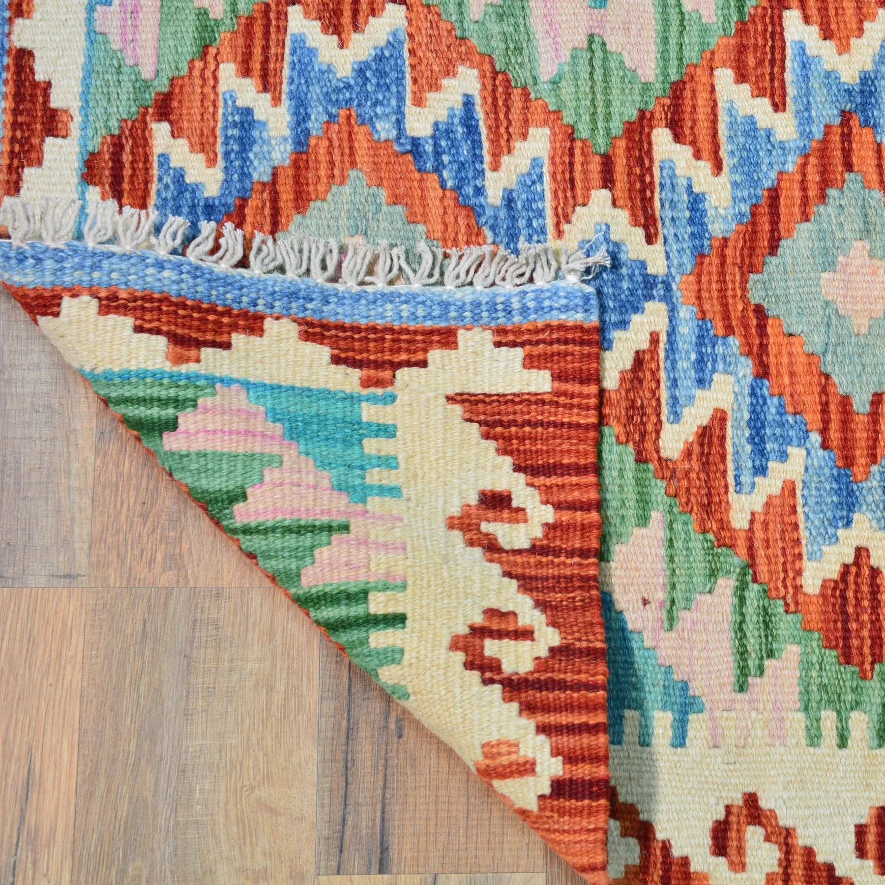 Hand-Woven Reversible Tribal Kilim Handmade Wool Rug (Size 1.11 X 2.7) Cwral-9393