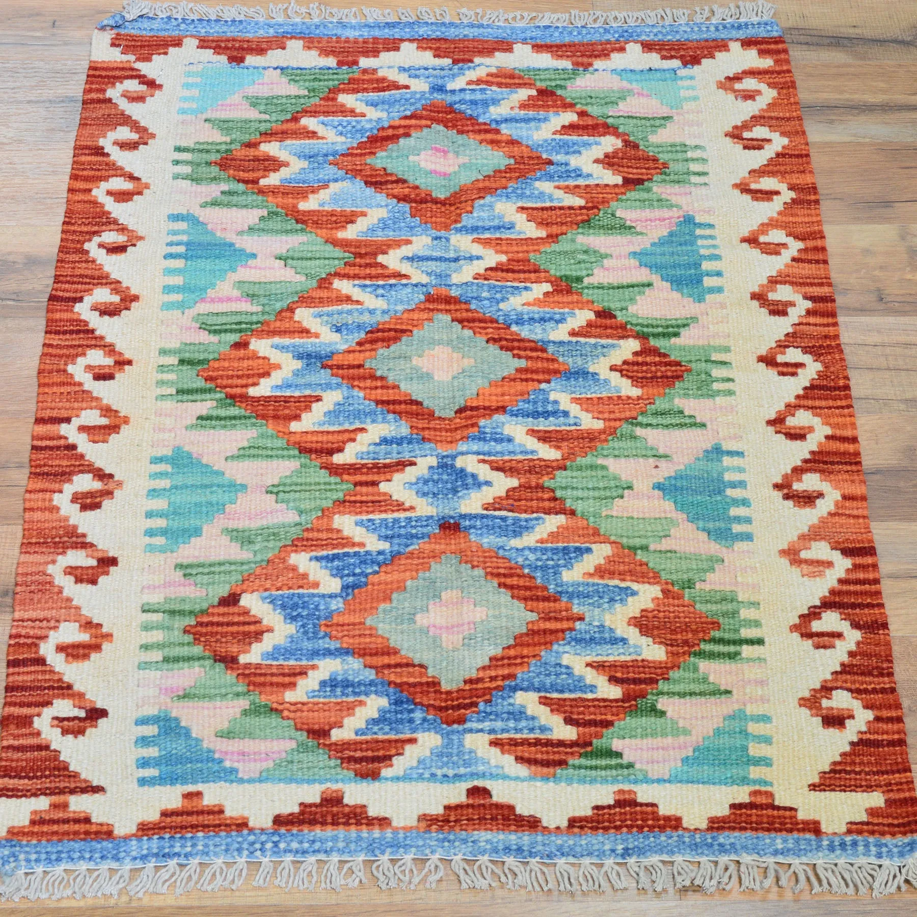 Hand-Woven Reversible Tribal Kilim Handmade Wool Rug (Size 1.11 X 2.7) Cwral-9393