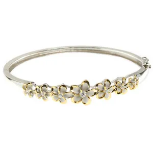 Hawaiian Jewelry 6-12mm 7 Plumeria Rhodium Bangle YG