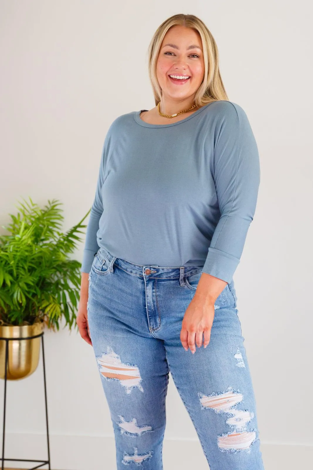 Hazel Blues® | Daytime Boat Neck Top in Blue Gray