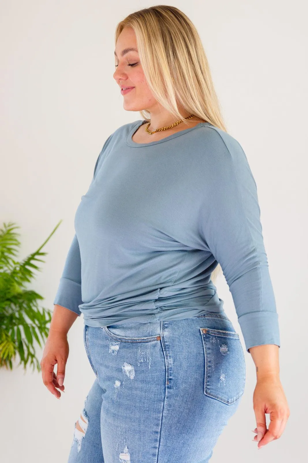 Hazel Blues® | Daytime Boat Neck Top in Blue Gray