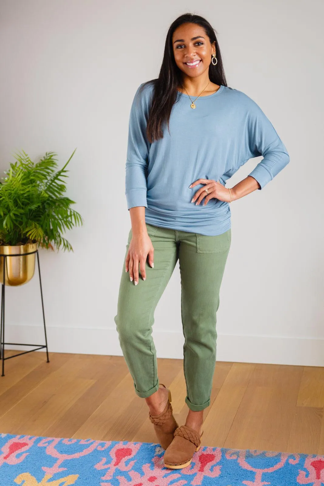 Hazel Blues® | Daytime Boat Neck Top in Blue Gray