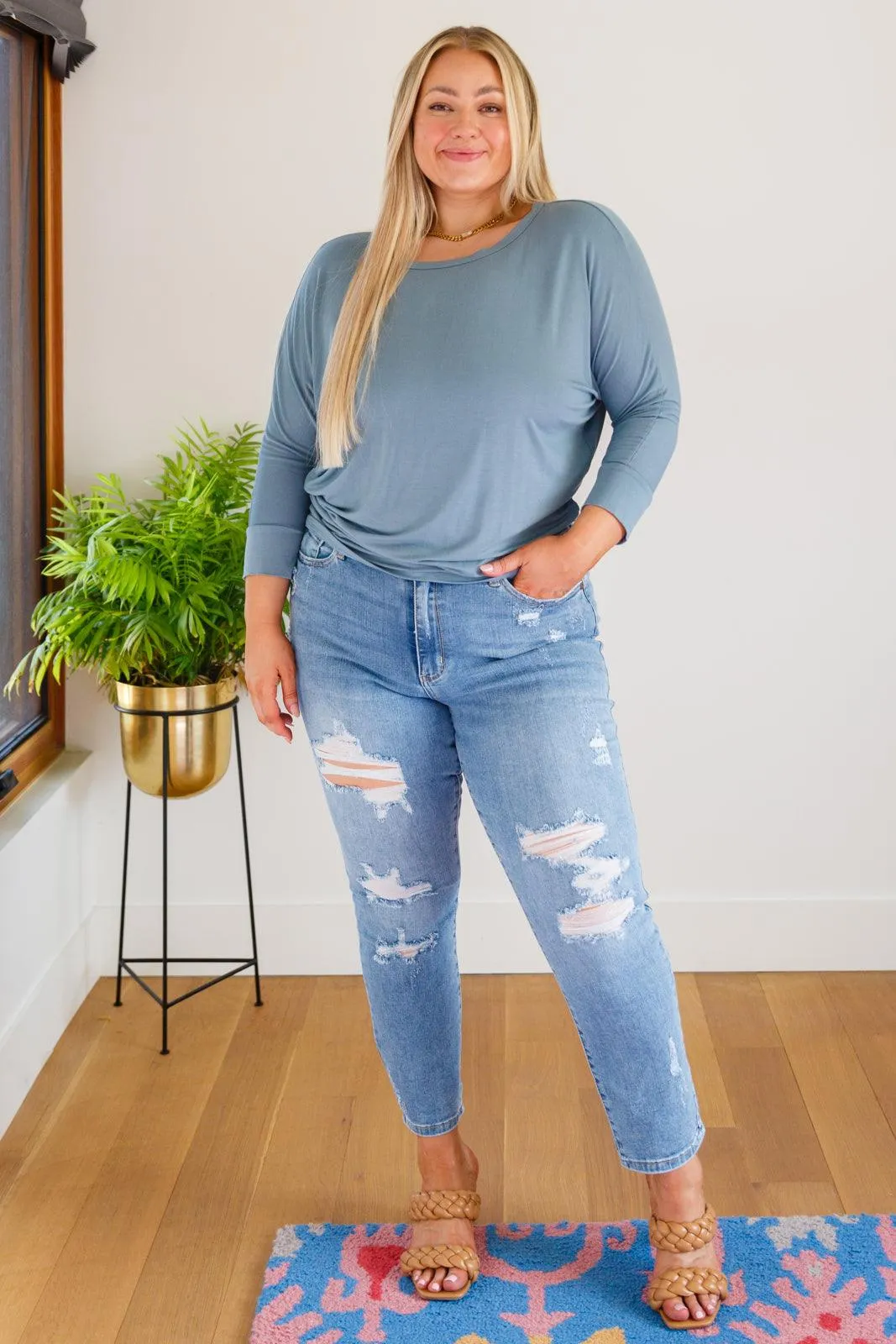 Hazel Blues® | Daytime Boat Neck Top in Blue Gray