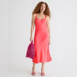 J Crew NWT Petite Gwyneth V-Neck Slip Dress Cupro Blend Size 6P Brilliant Papaya