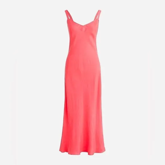 J Crew NWT Petite Gwyneth V-Neck Slip Dress Cupro Blend Size 6P Brilliant Papaya