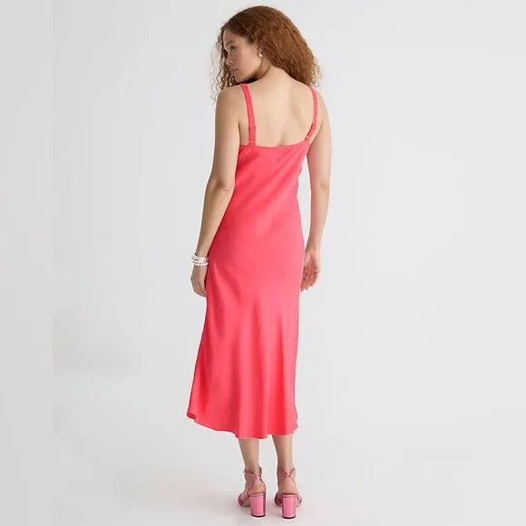 J Crew NWT Petite Gwyneth V-Neck Slip Dress Cupro Blend Size 6P Brilliant Papaya