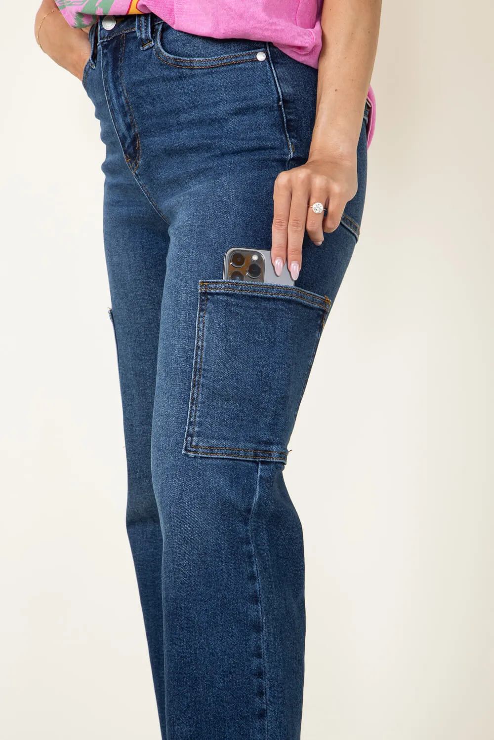 Judy Blue High Rise Wide Leg Cargo Jeans for Women | 88725-DK