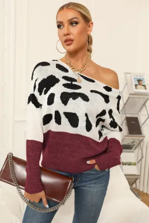 Jules Full Size Two-Tone Boat Neck Sweater
