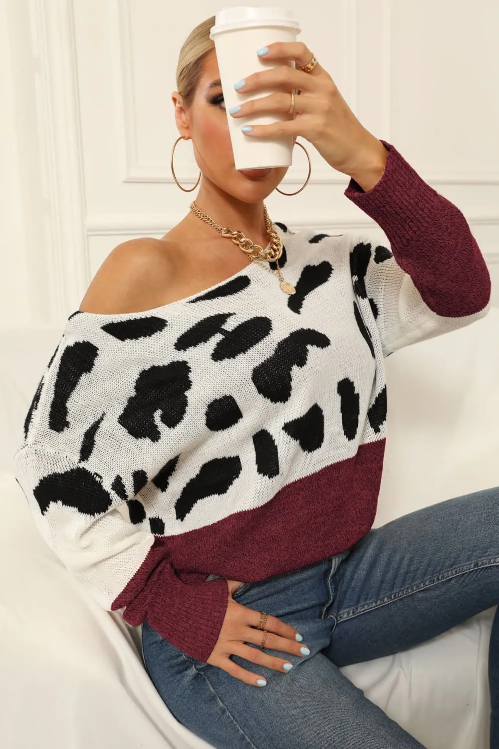 Jules Full Size Two-Tone Boat Neck Sweater