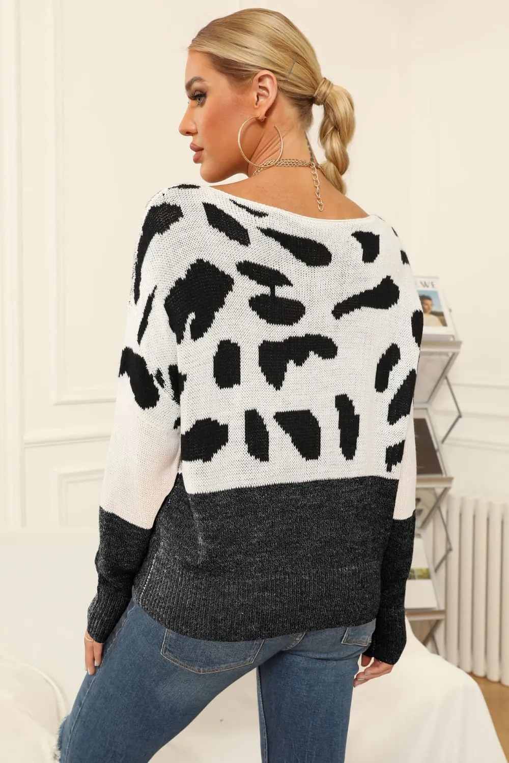 Jules Full Size Two-Tone Boat Neck Sweater
