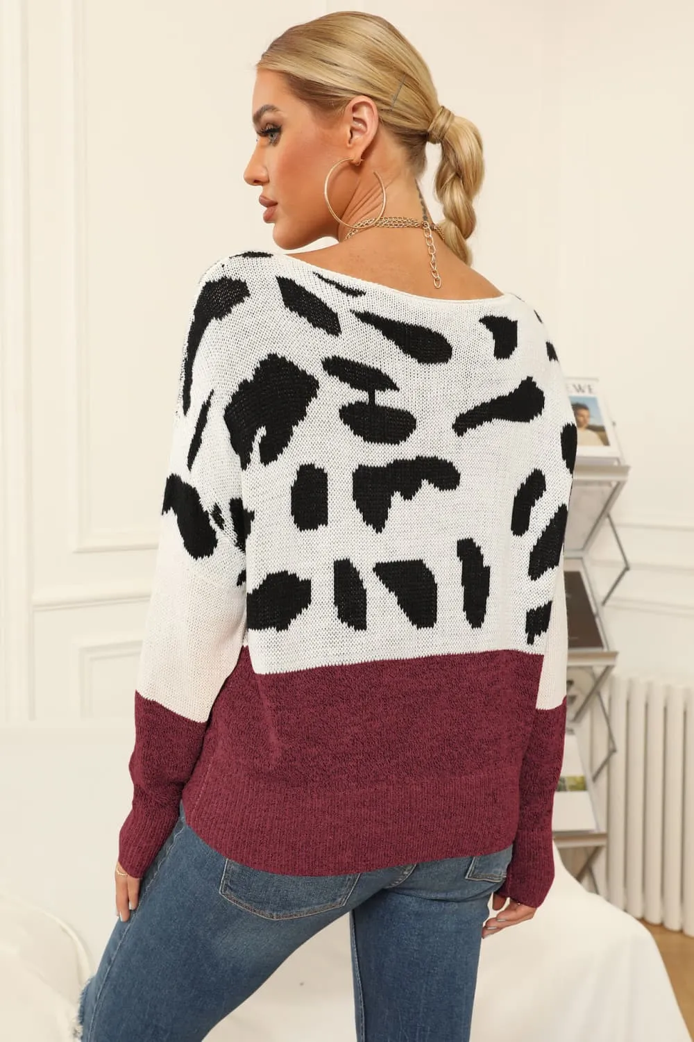 Jules Full Size Two-Tone Boat Neck Sweater
