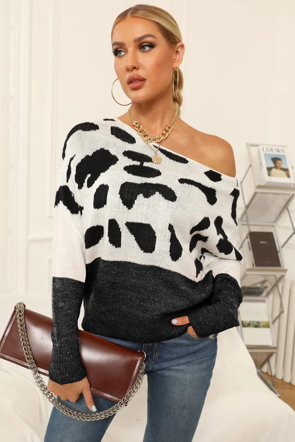 Jules Full Size Two-Tone Boat Neck Sweater