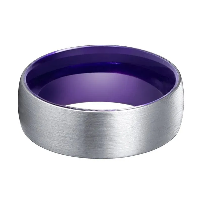 Kyle Rounded Brushed Tungsten Carbide Ring with Purple Inner  - 6mm -10mm
