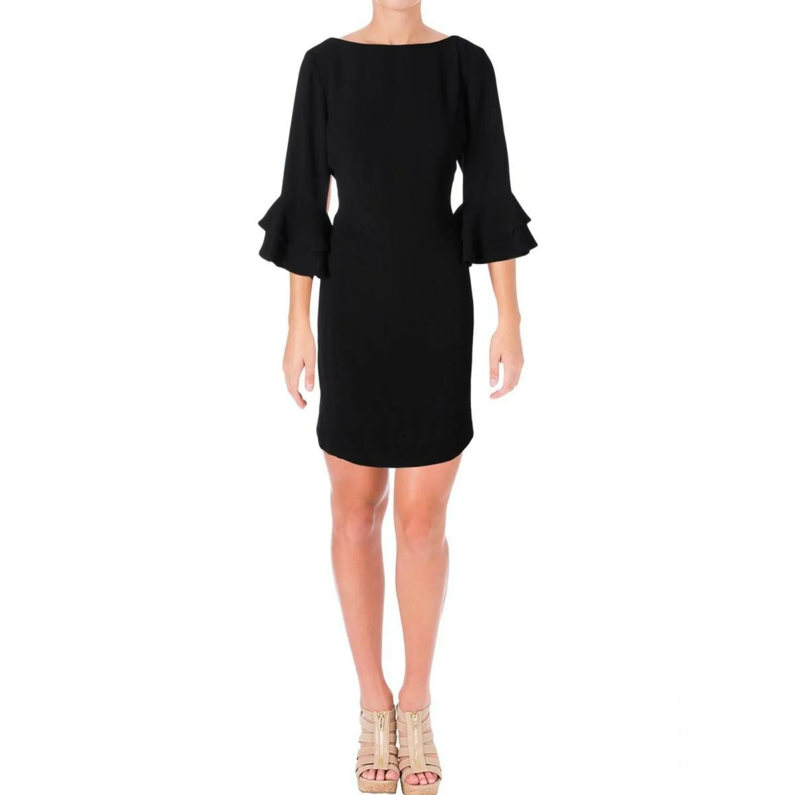 Lauren by Ralph Lauren Women's Elbow Shift Casual Tiered Ruffle Dress
