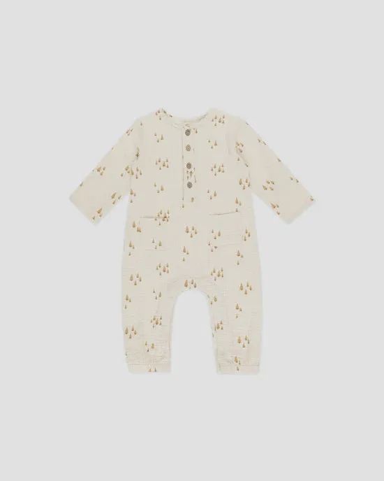 Long Sleeve Woven Jumpsuit-Trees