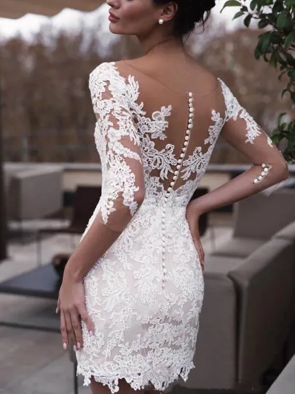 Luxury V-neck Lace Illusion A-line Detachable Long Wedding Dress, WD3038
