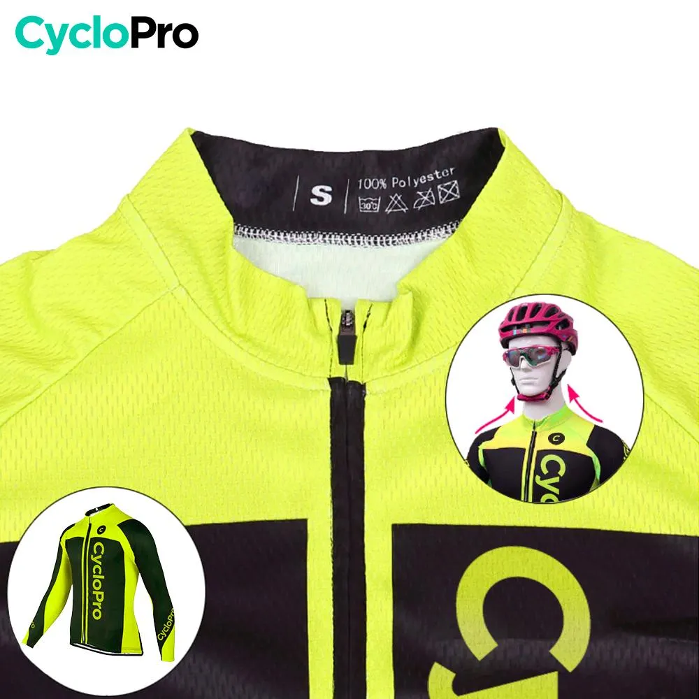 MAILLOT LONG DE CYCLISME JAUNE FLUO - AUTOMNE - FLASH  - DESTOCKAGE