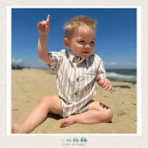 Me & Henry Beige/White Wide Stripe Helford Woven Diaper Shirt