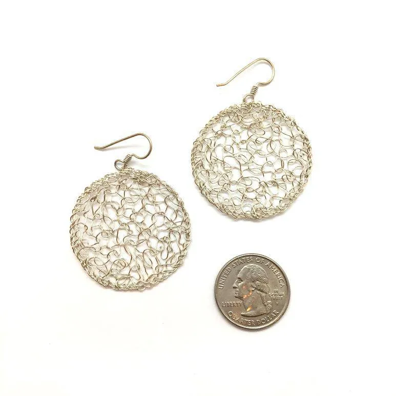 Medium Silver Woven Circle Drops