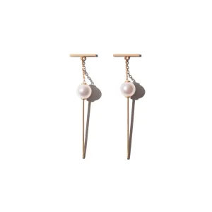 Mizuki Sliding Pearl and Bar Earrings