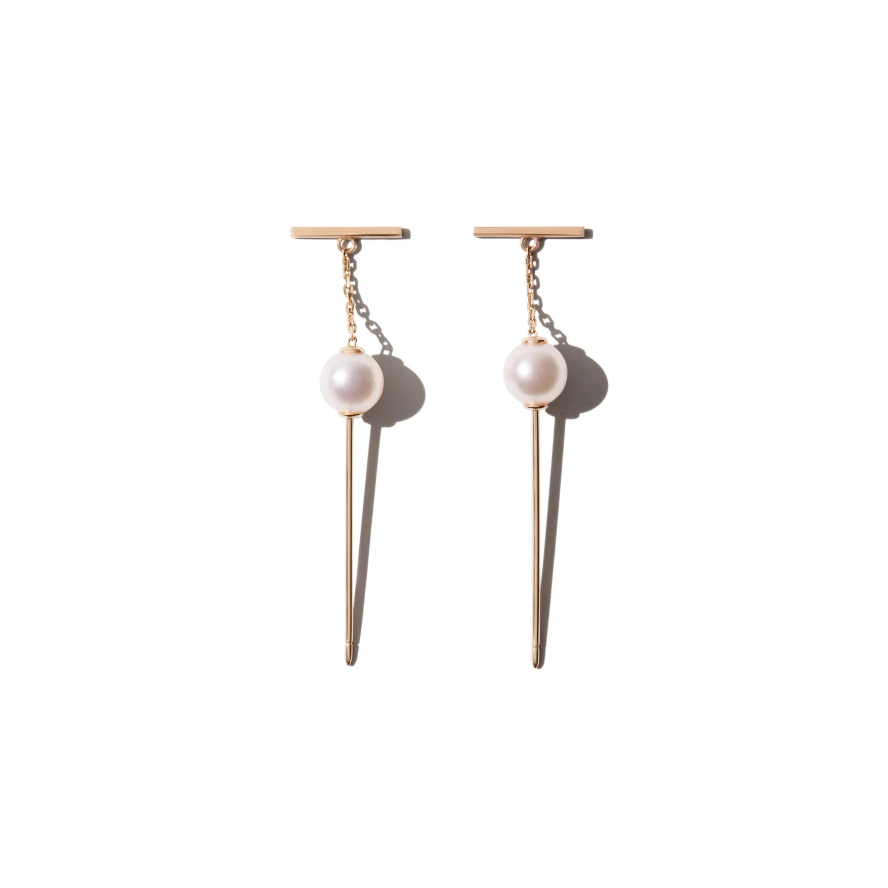 Mizuki Sliding Pearl and Bar Earrings