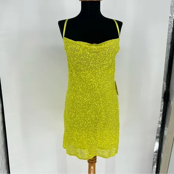 NWT Show Me Your Mumu Suzanna Slip Dress in Lime Sequins Size S Mini Sleeveless