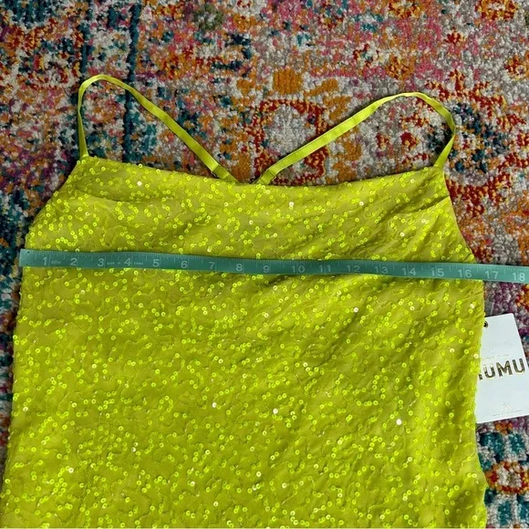 NWT Show Me Your Mumu Suzanna Slip Dress in Lime Sequins Size S Mini Sleeveless