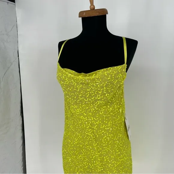 NWT Show Me Your Mumu Suzanna Slip Dress in Lime Sequins Size S Mini Sleeveless