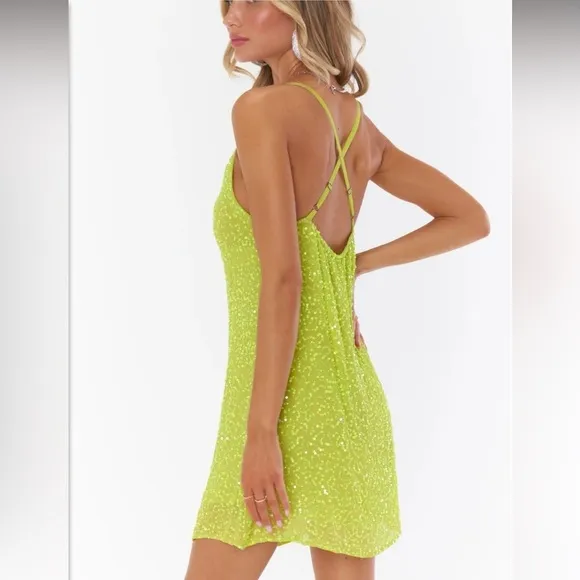 NWT Show Me Your Mumu Suzanna Slip Dress in Lime Sequins Size S Mini Sleeveless