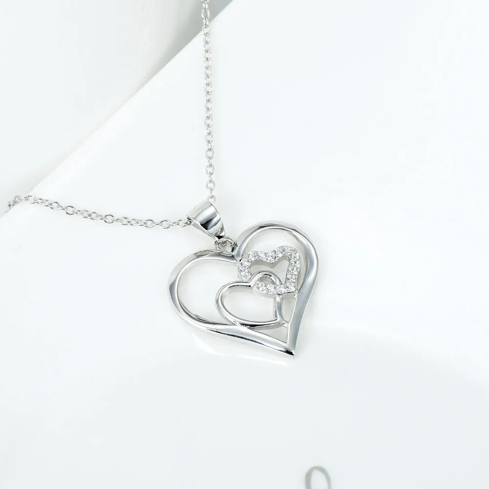Open Heart with Pave Cubic Zircon Pendant Necklace