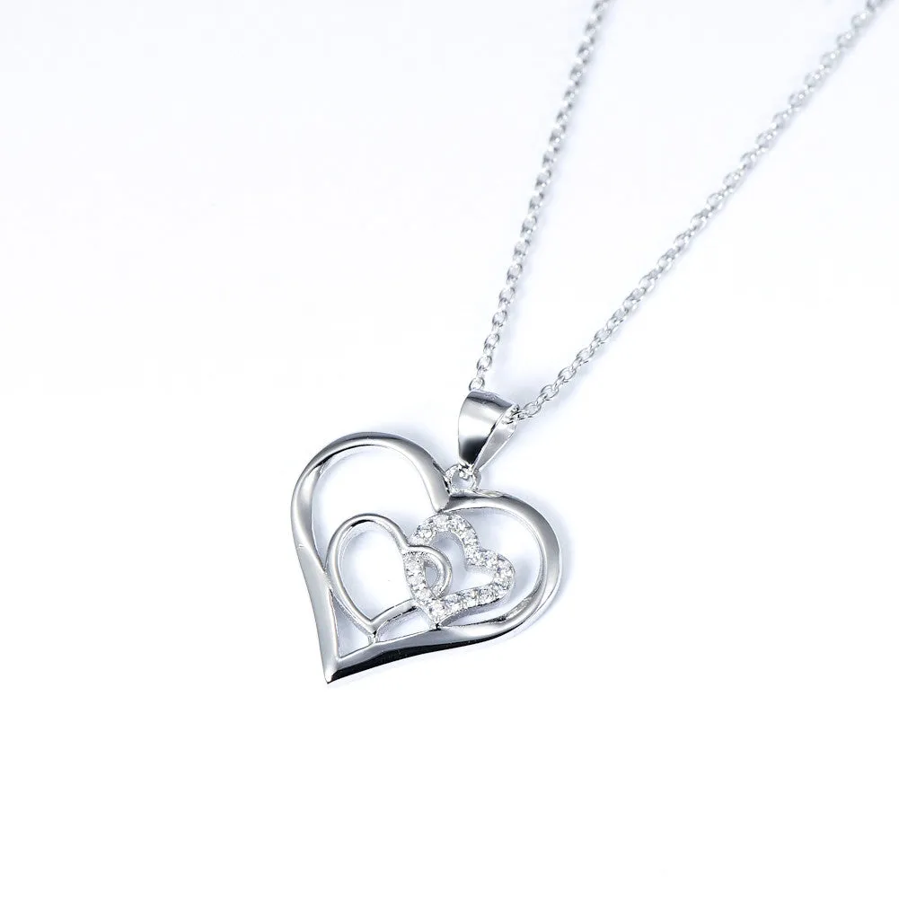 Open Heart with Pave Cubic Zircon Pendant Necklace