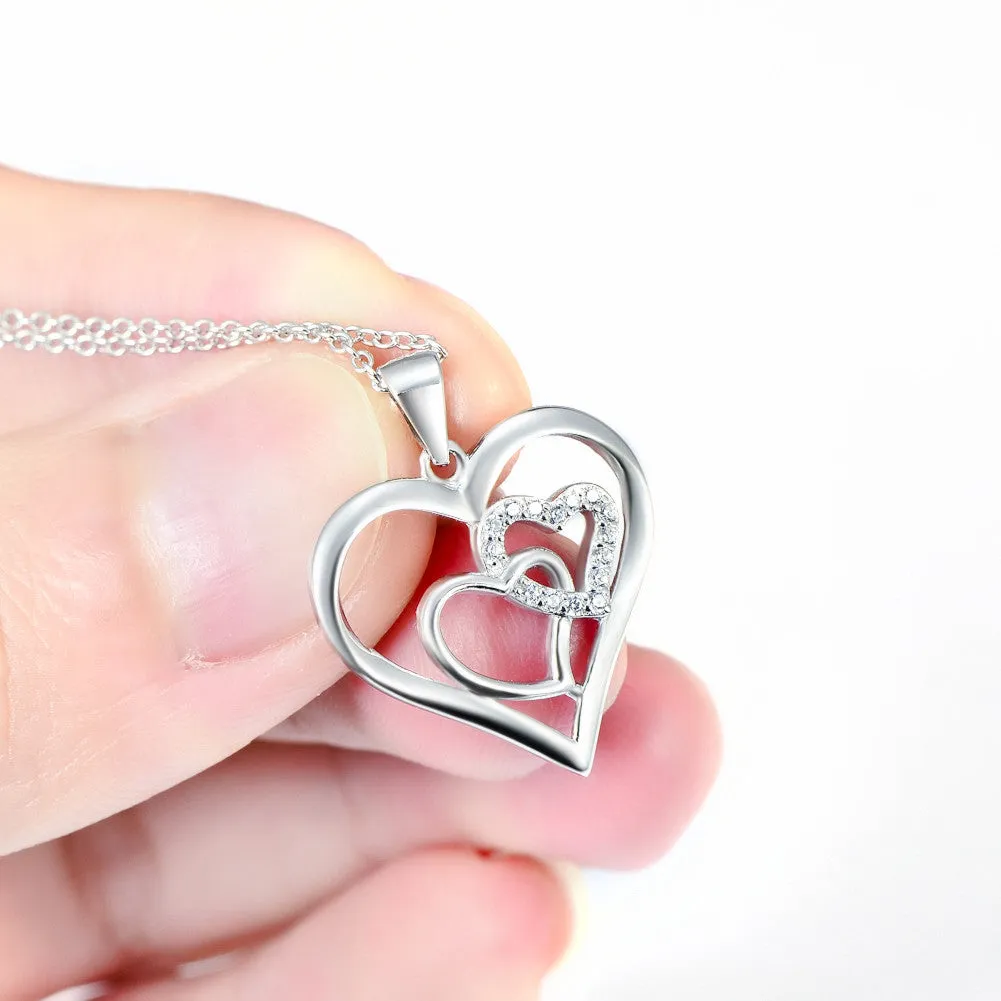 Open Heart with Pave Cubic Zircon Pendant Necklace