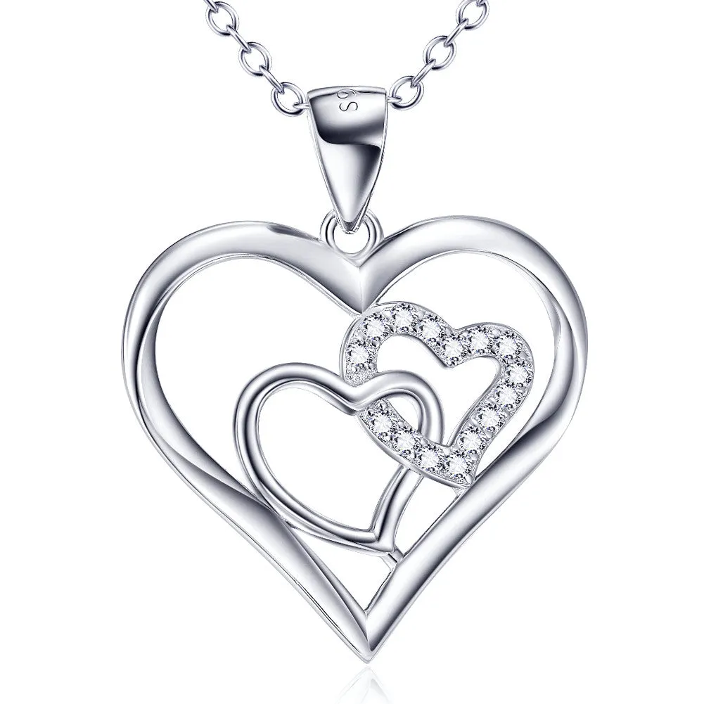 Open Heart with Pave Cubic Zircon Pendant Necklace