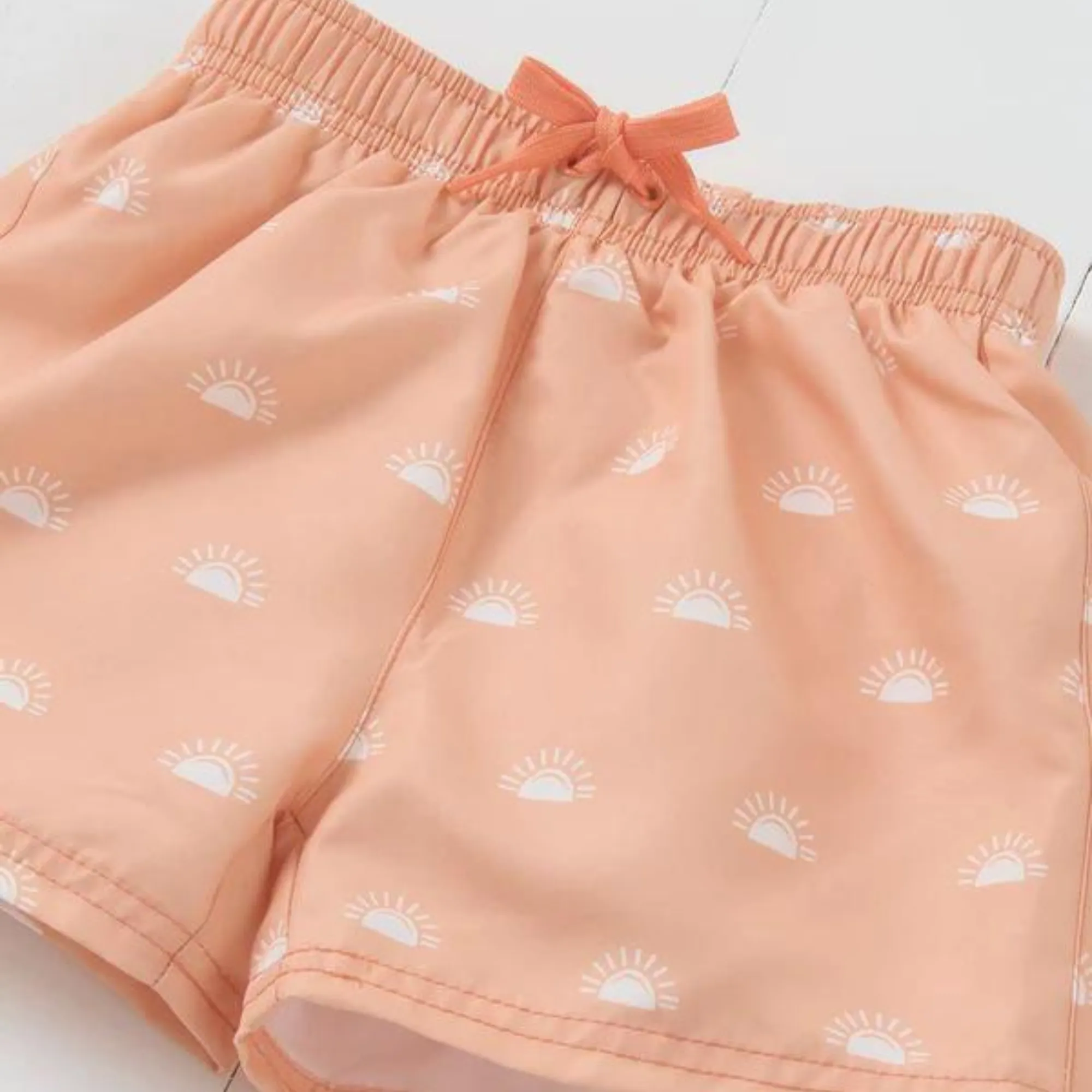 Peach Woven Printed Swim Shorts