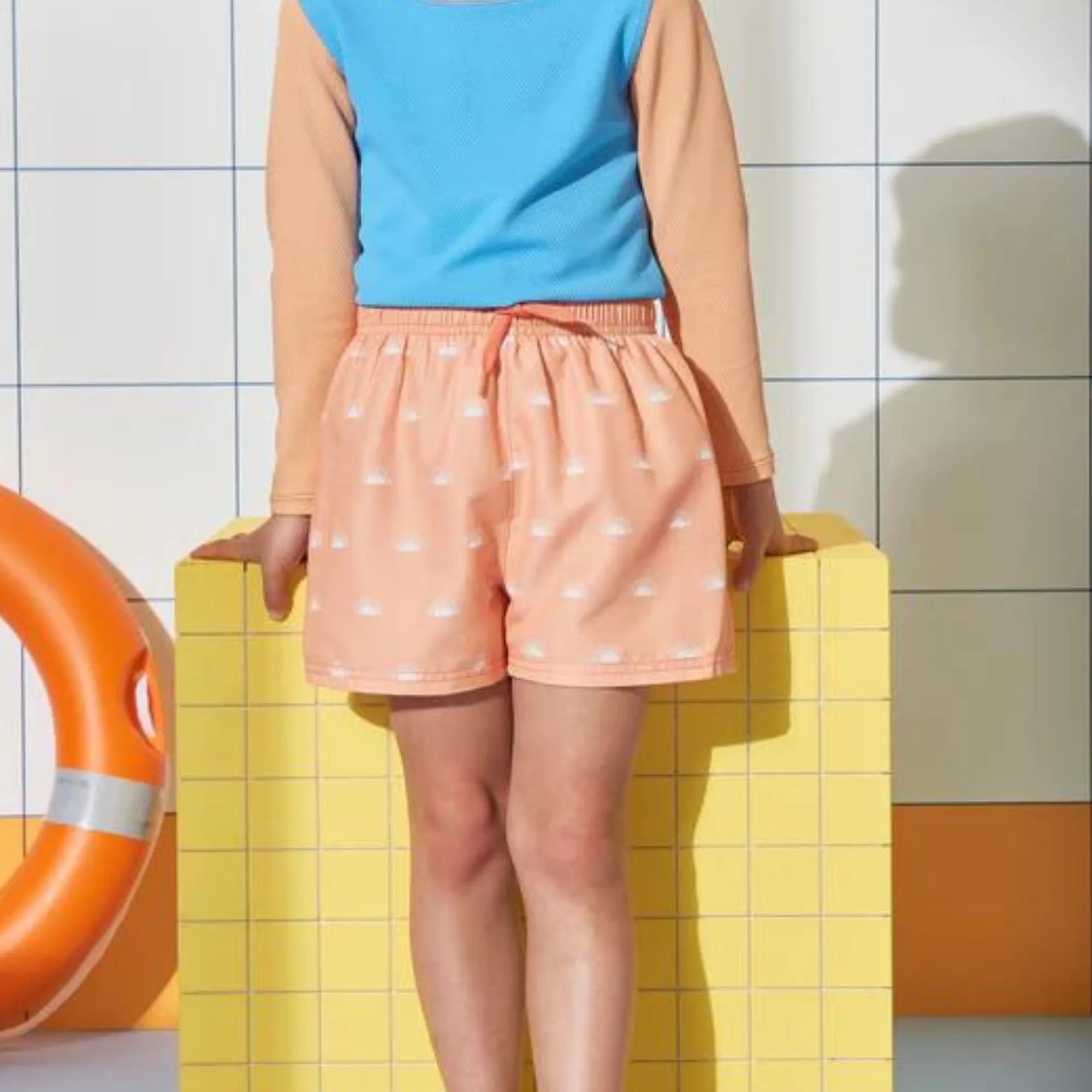 Peach Woven Printed Swim Shorts