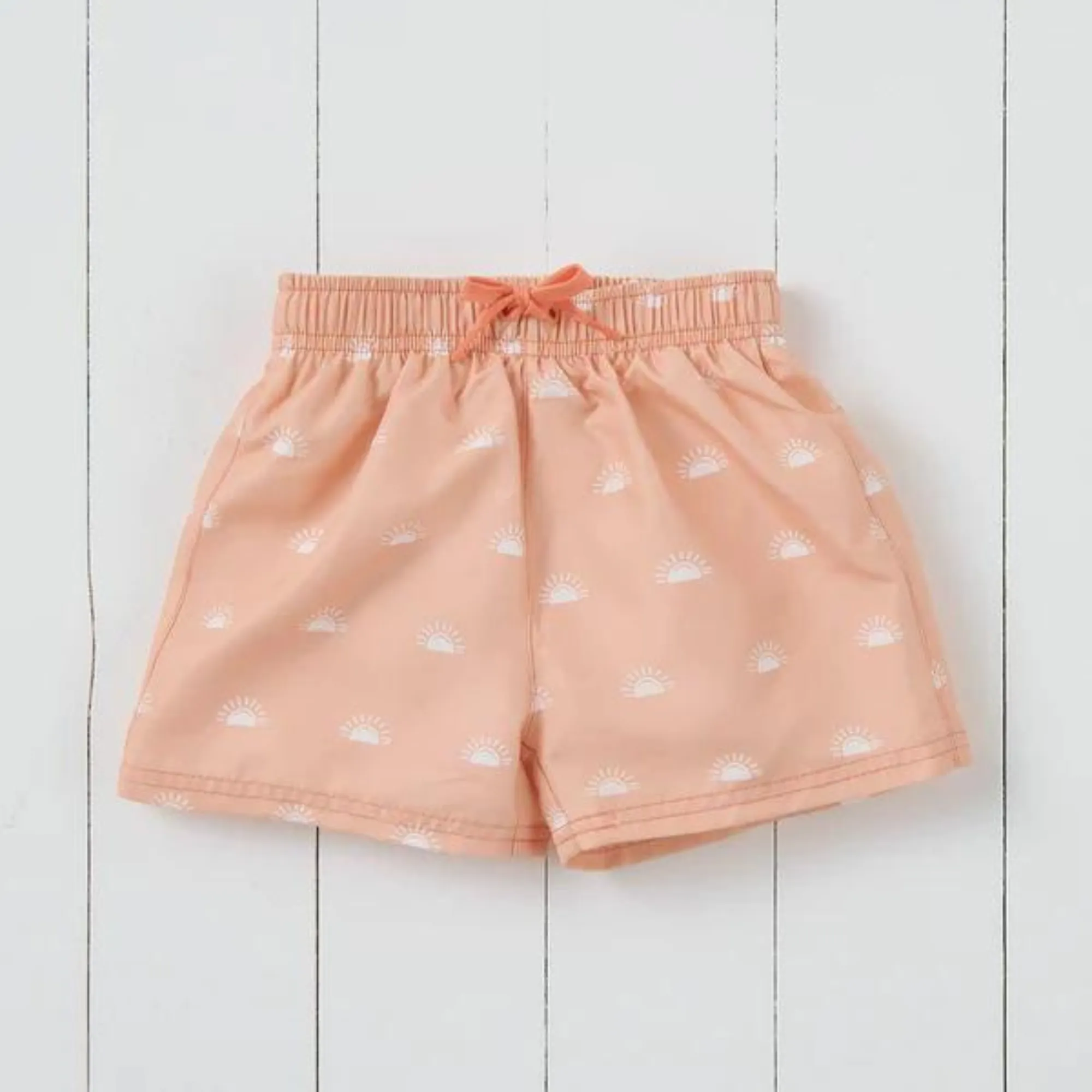 Peach Woven Printed Swim Shorts