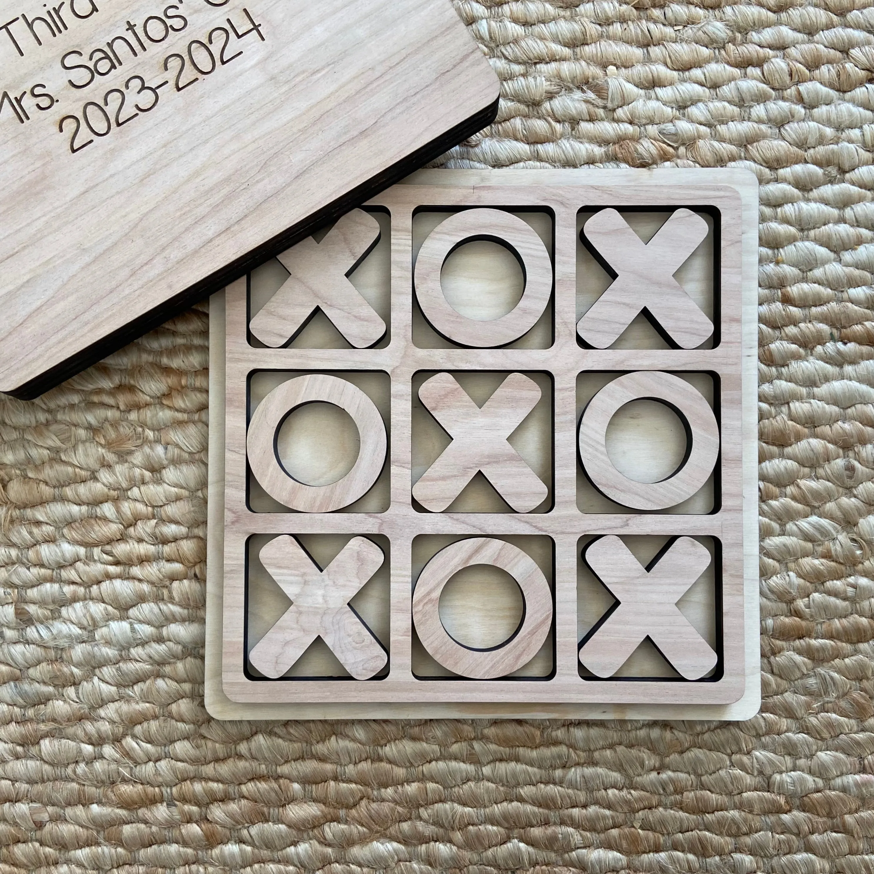 Personalized Tic Tac Toe Game with a personalized lid and 9 tokens