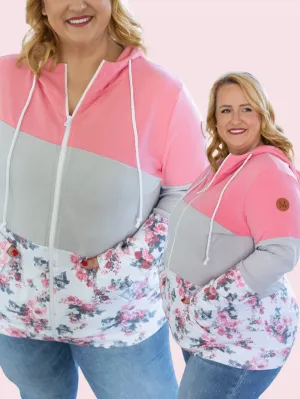 PHC- Full Zip Triple Stretch Hoodie in Pink, Gray and Floral