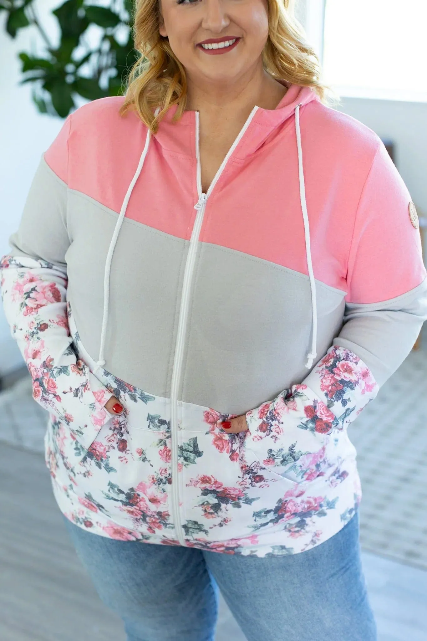 PHC- Full Zip Triple Stretch Hoodie in Pink, Gray and Floral