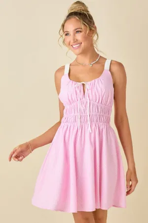 Pin Strip Gather Waist And Shoulder Strap Dress