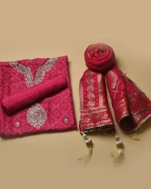 Pink Silk Viscose Woven With Embroidery Unstitched Suit Fabric Set WIth Silk Banarasi Woven Dupatta