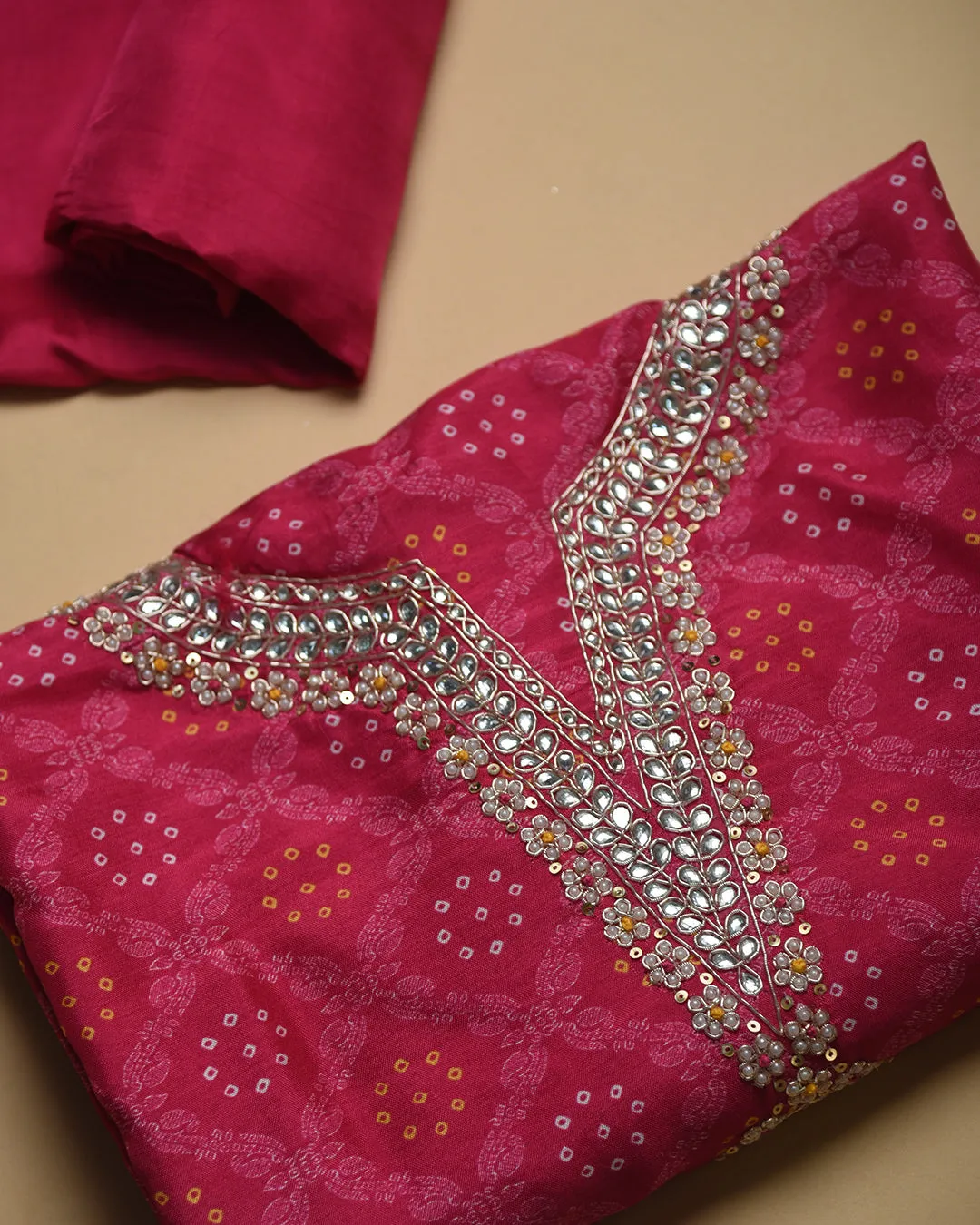 Pink Silk Viscose Woven With Embroidery Unstitched Suit Fabric Set WIth Silk Banarasi Woven Dupatta