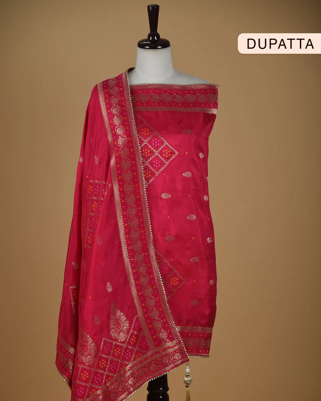 Pink Silk Viscose Woven With Embroidery Unstitched Suit Fabric Set WIth Silk Banarasi Woven Dupatta