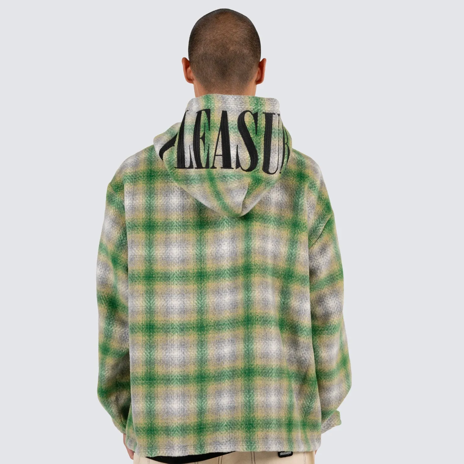 Pleasures Men Beyond Plaid Woven Hoodie Green