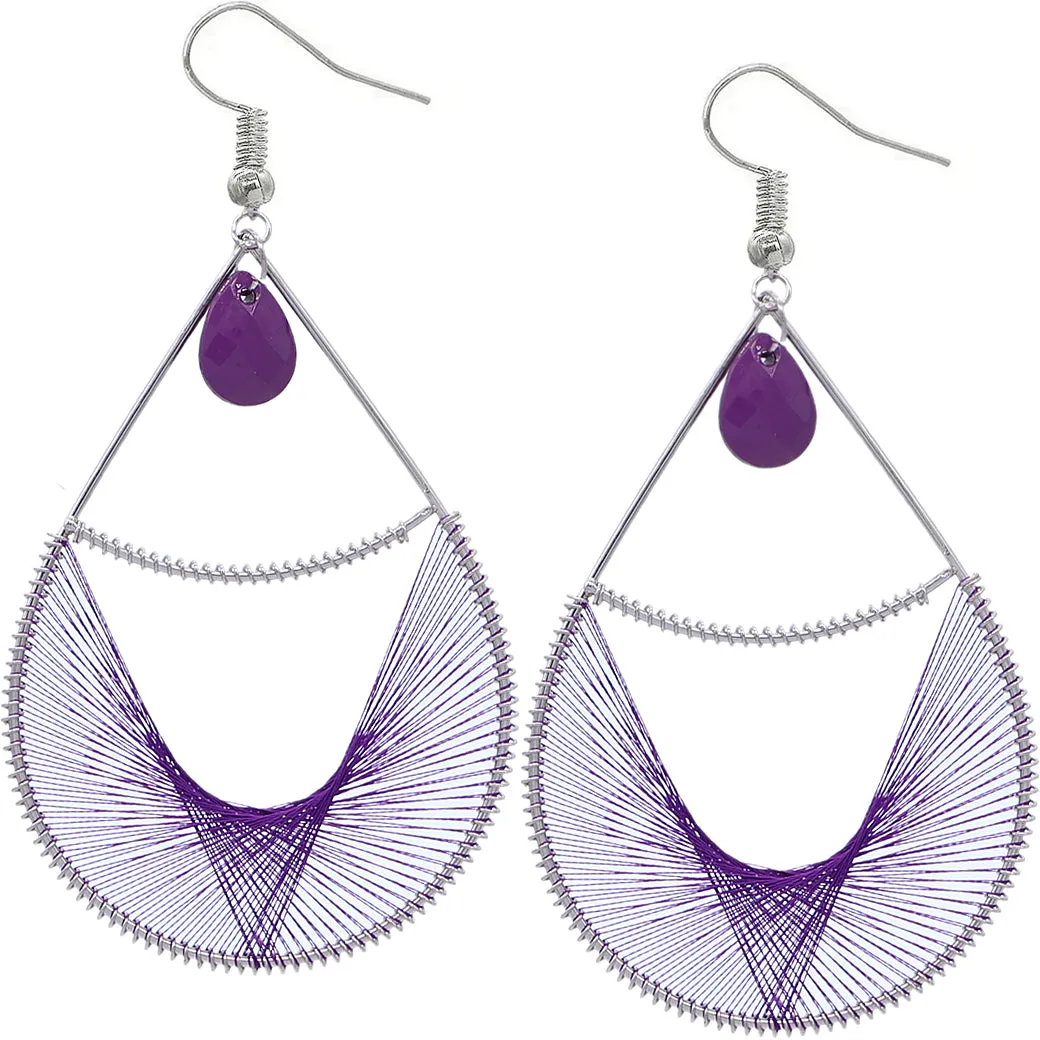 Purple Bead Woven Teardrop Earrings