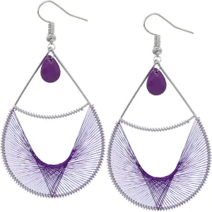 Purple Bead Woven Teardrop Earrings