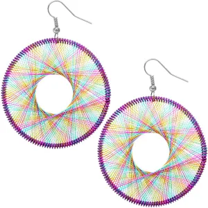 Purple Multicolor Round Woven Earrings